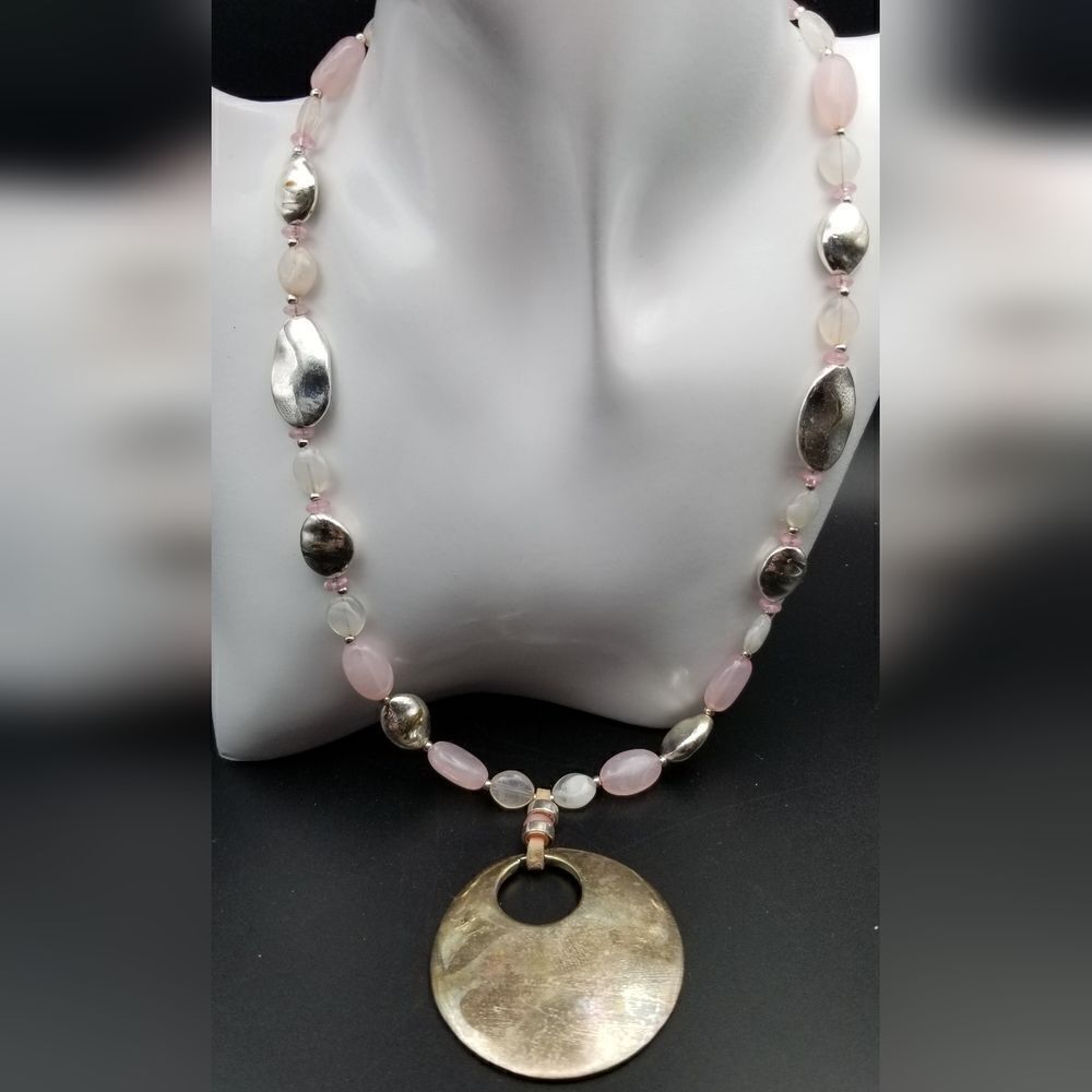 Romantic feminine authentic pink quartz amulet necklace. N107